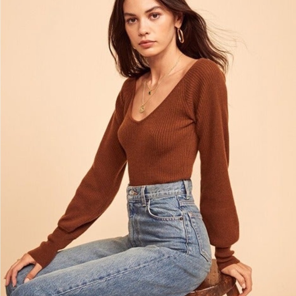 Reformation Hart Wide Neck Sweater 100% cashmere Cinnamon